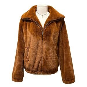 Splendid Y2K Brown Teddy Faux Fur Jacket Zip Up Cozy Plush Women’s Small